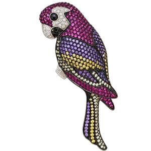 Broche de plata loro morado