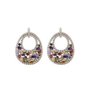 Pendientes plata con diseño lágrima y piedras multicolor