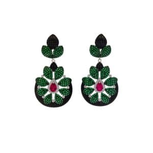 Pendientes de plata con diseño floral y circonitas multicolor
