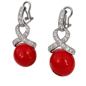 Pendientes de plata con coral y entrelazado de circonitas