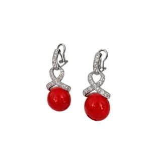 Pendientes de plata con coral y entrelazado de circonitas