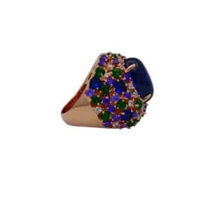 Anillo de plata granate con gemas en pave de colores