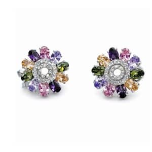 Pendientes florales en plata con circonitas multicolor y núcleo doble