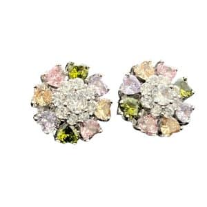 Pendientes de plata diseño floral con circonitas en color pastel