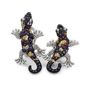 Pendientes de plata diseño lagarto con circonitas multicolor