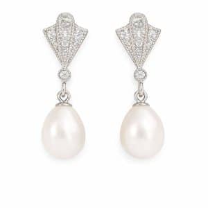 Pendientes de plata con abanico de circonitas y perla redonda