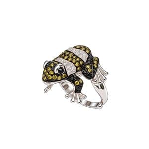 Anillo de plata diseño rana con circonitas multicolor