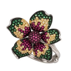 Anillo de plata flor de colores