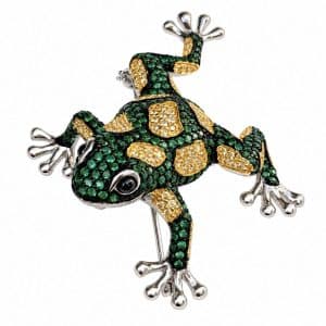 Broche de rana en plata y circonitas