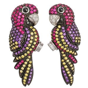 Pendientes de plata loro en rosa y amarillo