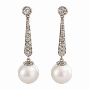 Pendientes de plata con barreta de circonitas y perla