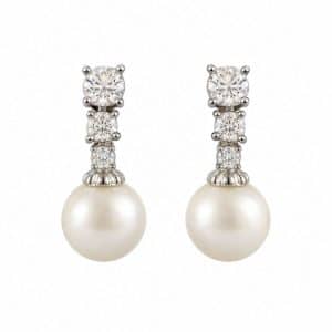 Pendientes de plata con circonitas en garras y perla