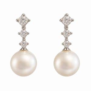 Pendientes de plata con circonitas en vertical y perla 0