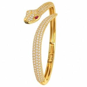 Pulsera dorada de serpiente de plata y circonitas